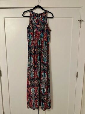 Multicolor Geometric Print Maxi Dress L